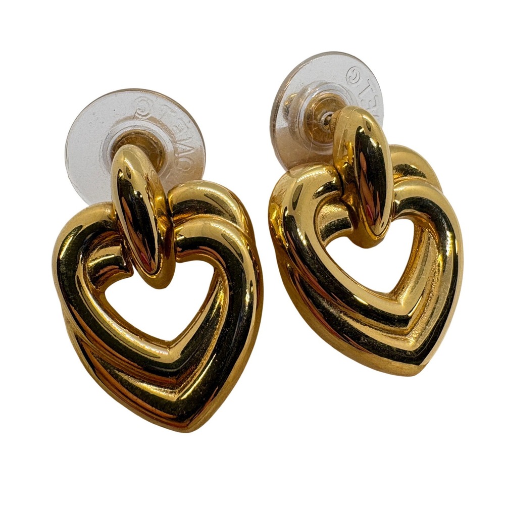 Vintage Monet Gold Tone Heart Doorknocker Earrings Retro Post Back Jewelry